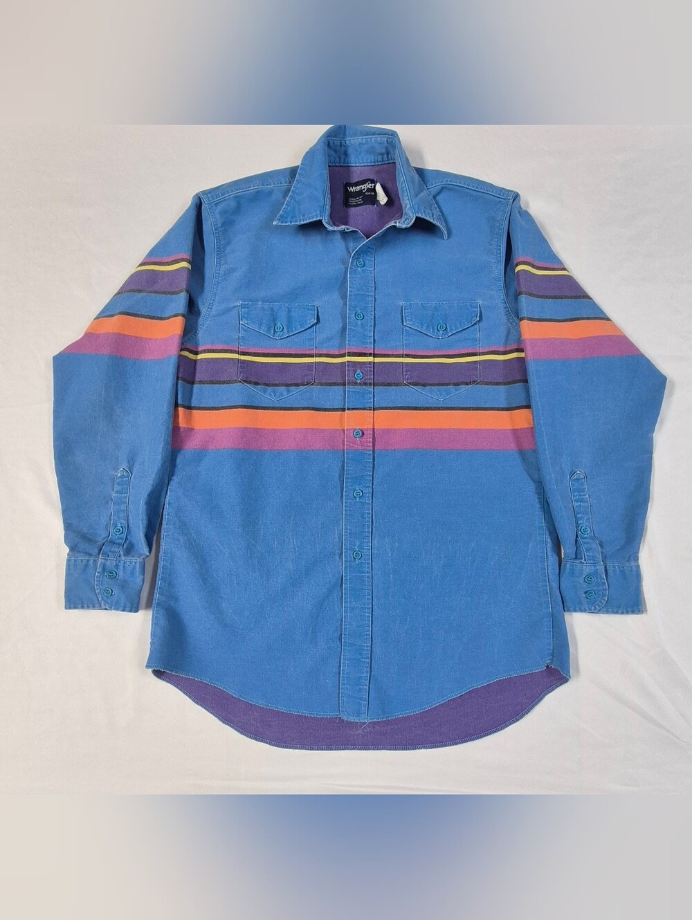 Vintage Wrangler Brushpopper Mens  Striped Long Sleeve Button-Up Shirt 16.5-34